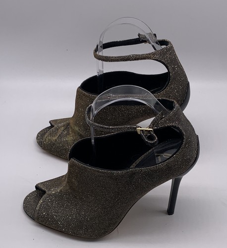 Brian Atwood gold glitter peep toe ankle strap high heel sz 8.5 - Picture 3 of 7