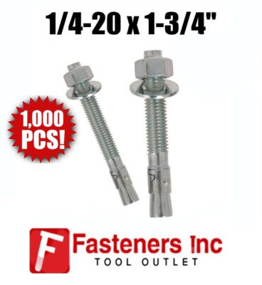 (Qty 1000) 1/4-20 x 1-3/4'' Concrete Wedge Anchor Zinc Plated