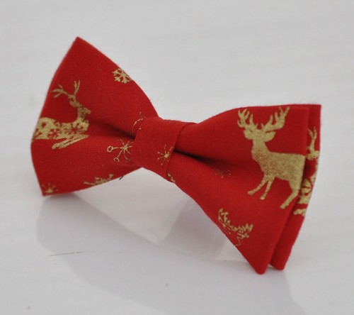 Xmas Christmas Elk Deer Red Gold Bow tie bowtie and Elasitc Suspenders - Picture 4 of 20