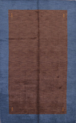 Alfombra de área de lana moderna hecha a mano Gabbeh marrón/azul contemporánea bordeada 7'x10' - Imagen 1 de 12