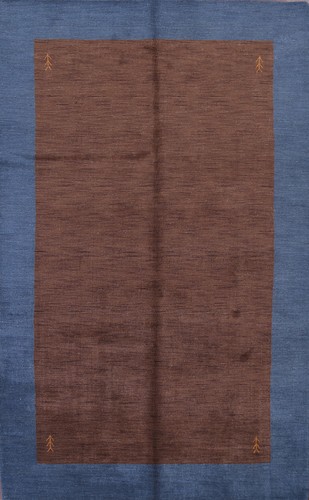 Contemporary Bordered Gabbeh Brown/ Blue Modern Handmade Wool Area Rug 7'x10'
