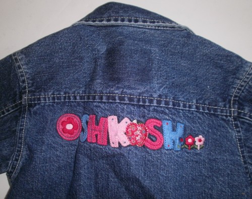 Mädchen Vintage OSHKOSH Gr. 18 M Denim Distressed JACKE MANTEL Stickerei Leder Etikett - Bild 5 von 5