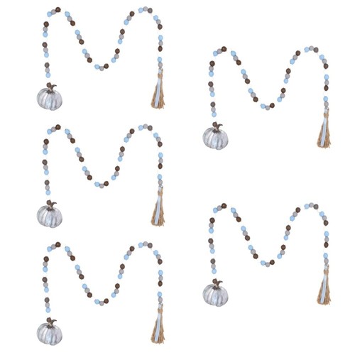  Set of 5 Pumpkin Bead String Thanksgiving Wood Pendant Beaded Garland Decor - Picture 6 of 12