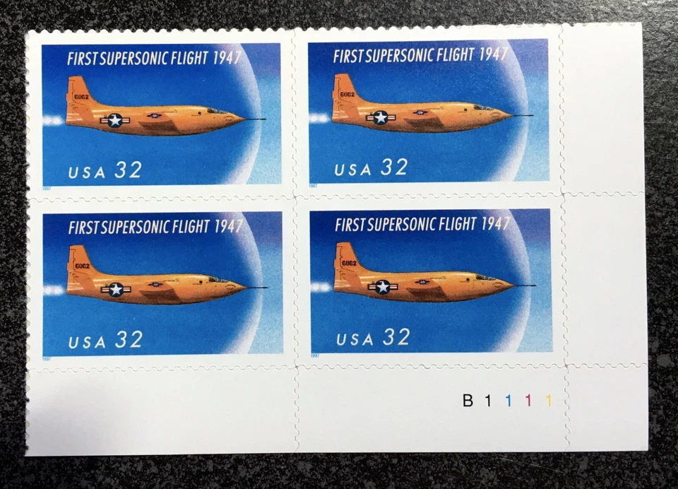 1997USA #3173 32c First Supersonic Flight - Plate Block 4 Mint airplane - Image 2 of 4