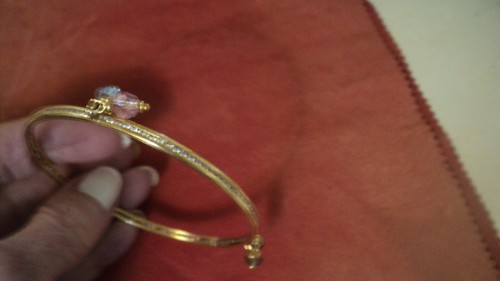 ITALIAN GOLD 14k SLIP ON BANGLE BRACELET ZIRCON 5 GEMSTONES *11.8gr - Picture 3 of 6