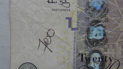 OLD PAPER UK £20 BANK NOTE QUEEN ELIZABETH ADAM SMITH ANDREW BAILEY AA32 004987 - Bild 2 von 4