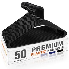 50 Pack Black Plastic Hangers Space Saving Coat Shirt Hangers for Closet