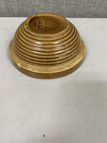 Vtg 7" Heavy Brown Tan Ribbed Stoneware/Pottery/Crock Mixing Bowl USA - Picture 4 of 8