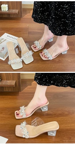 Mode Damen Kristall High Heels Sandalen Sommer Transparent PVC Absatz Pumps - Bild 12 von 14