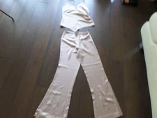 New Latest ALLEN SCHWARTZ tan flare pants & matching strappy top  sz S