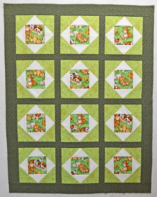 Dogs Baby Quilt Top #B43- size 36'' x 46''- I SPY, ISPY, LAP QUILT, Toddler Quilt