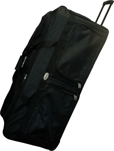 42" Heavy Duty Polyester Rolling Duffel Wheeled Luggage Suitcase - Black - Picture 2 of 5