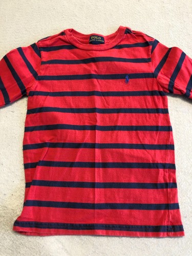Polo Ralph Lauren T Shirt Kids Boys 5 Red Preppy Stripe Logo Long Sleeve Tee - Picture 2 of 5