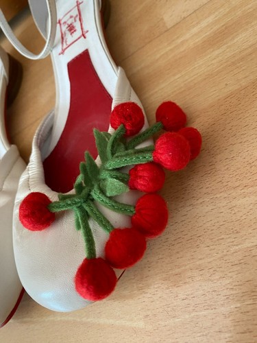 Miss L Fire Cherry Toes Creme Leder Flats Schuhe Größe UK 4 EU 37 Skurril Retro - Bild 10 von 16