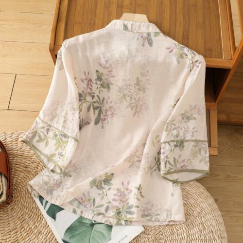 Blusa Prendas para el torso Blusa Mujer Verano 2024 Estilo Chino Algodón Lino Suelta - Imagen 3 de 18