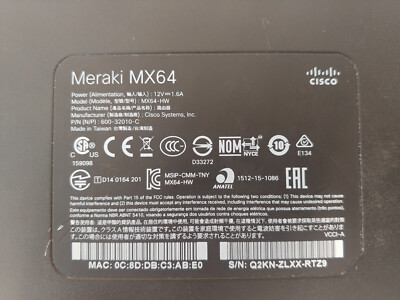 maaa確認ページ Cisco Meraki MX64-HW Cloud Managed Firewall *UNCLAIMED