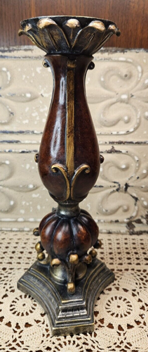 Vintage Sculptured Ornate Pillar Candle Holder Mixed Materials 12"