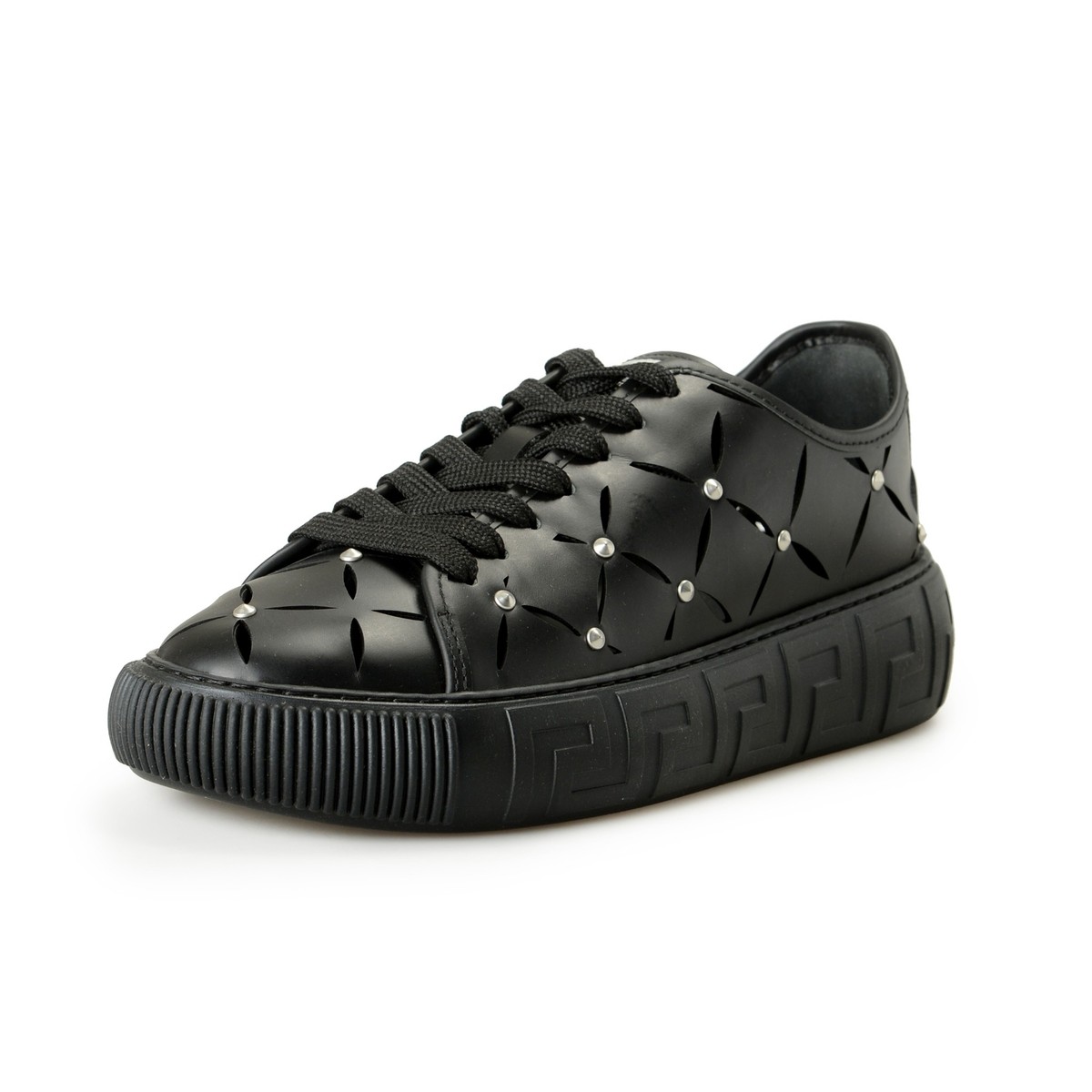 Versace★素敵!Black Perforated Leather Sneakers Versace Men's Black 100% Perforated Leather Sneakers Shoes