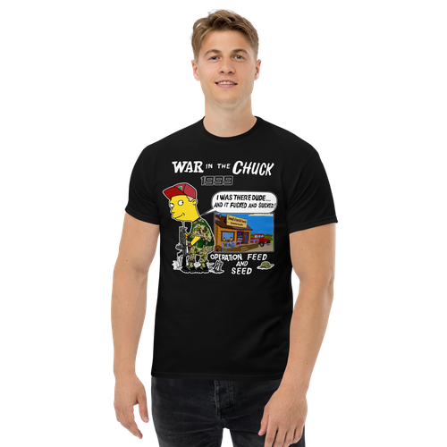 Simpsons Sneed "War in the Chuck" Meme Parody Shirt (black or Army green) - Picture 2 of 13