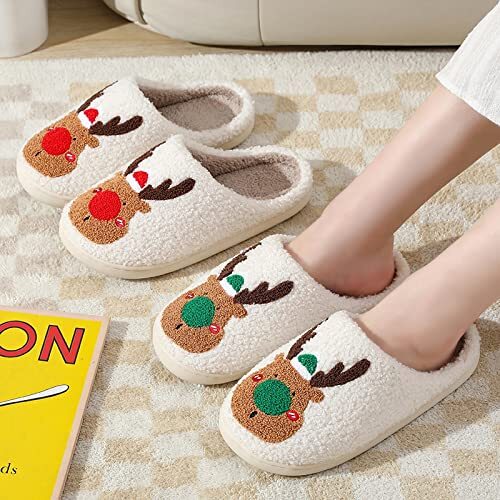 Cute Christmas Slippers Santa 5.5-6 Women/4.5-5 Men Green Christmas Elk - Picture 4 of 7