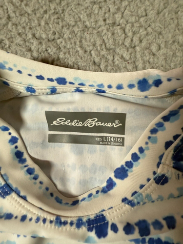 Eddie Bauer Kids Blue White Short Sleeve Rash Guard Swim Shirt Size L 14/16 - Picture 3 of 8