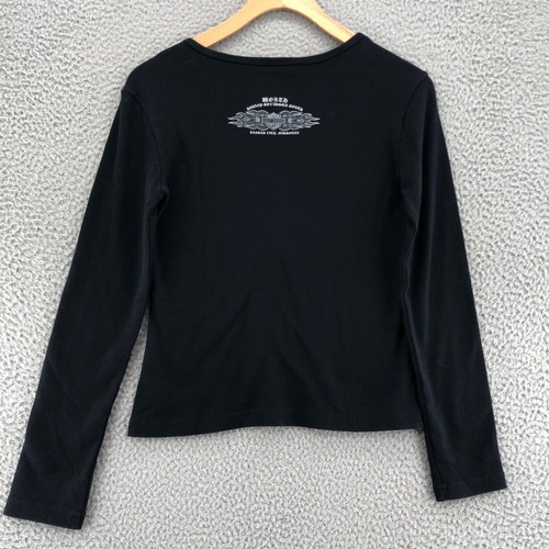 Harley Davidson Shirt Womens Small Black Kansas City Mo Rhinestone Long Sleeve - Picture 3 of 9