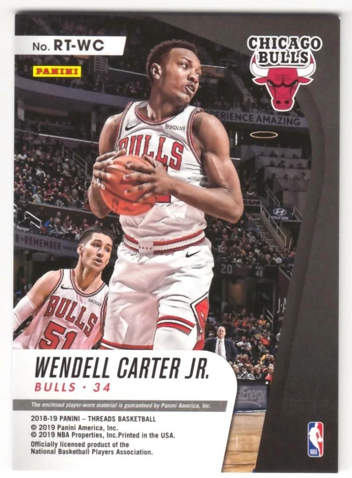 Wendell Carter Jr. 2018-19 Panini Threads Rookie Threads JSY Bulls - Image 2 of 2
