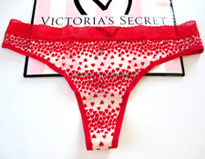 VICTORIA'S SECRET Red Velvet Hearts Thong Panty VS Mesh M MEDIUM NWT