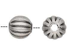 100 Antiqued Silver Plated Brass 6mm Corrugated Round Beads with 1.3mm Hole