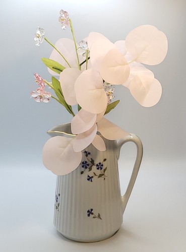 CNP France Blue Floral on Ribbed White Porcelain Pitcher • Gold Accents 6.5" Vtg - Picture 2 of 13