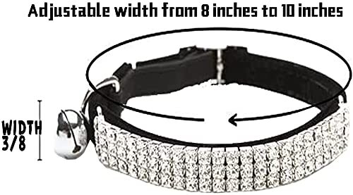 Soft Velvet Safe Cat Adjustable Collar Bling Diamante with Bells,11 inch Black - Picture 2 of 6