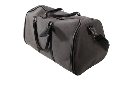 Charcoal Gray Mens Gentleman Canvas Weekender Garment Travel Bag - Picture 9 of 13