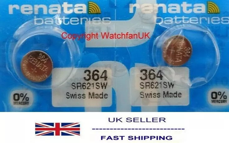 2 x Renata 364 1.55v Watch Cell Batteries 364 SR621SW Fits Skagen 809  Models