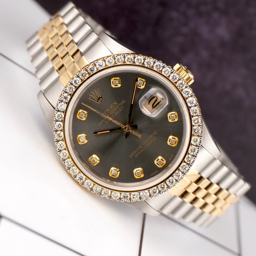Rolex Datejust 36mm YG/Steel 2.50ct Diamonds Grey Dial Hidden Clasp Watch - Picture 11 of 11