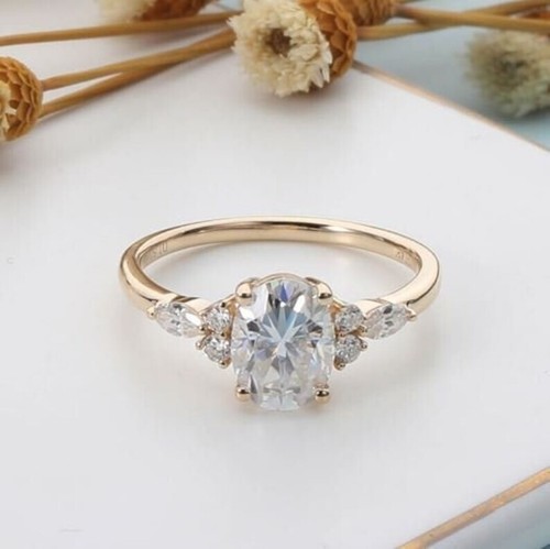 14K Yellow Gold Moissanite Engagement Ring Moissanite Oval Soild Gold Ring Gift