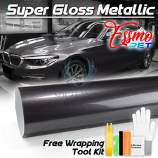 ESSMO PET Super Gloss Metallic Dark Gray Car Vehicle Vinyl Wrap Decal Like Paint