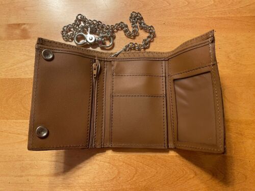 Extra Large Size Leather Trifold Biker Wallet with Chain - Basket Weave Embossed - Picture 3 of 4