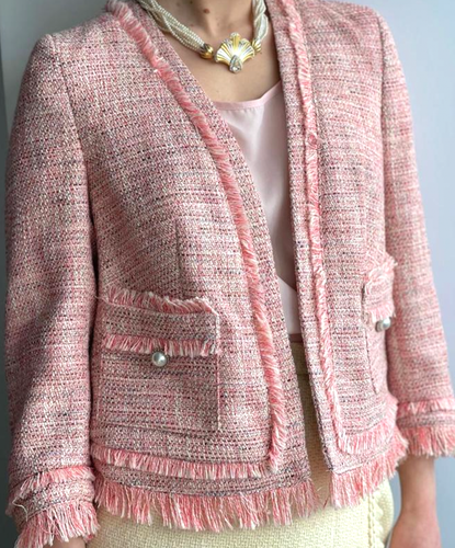 Pink Tweed fringed bouclé jacket UK 16 by Marks & Spencers NWOT
