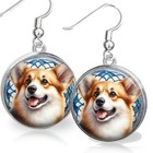 Welsh Corgi Dog Puppy Watercolor Over Faux Stained Glass Art Print Earrings
