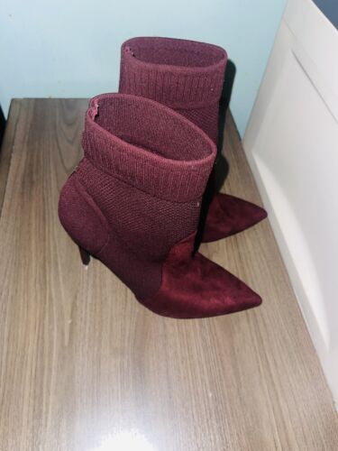 CALL IT SPRIN Burgundy Fabric Pointed Toe Pull On High Heel Ankle Booties Size 9 - Picture 3 of 24