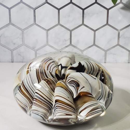 Vintage Joe St Clair Brown Ribbon Swirl Art Glass Paperweight - Picture 3 of 9