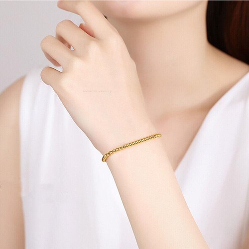 AU750 18K Yellow Gold Chain 2.8mm Beads Link Bracelet 1.8-2g 6.3-7.5inch - Picture 7 of 7