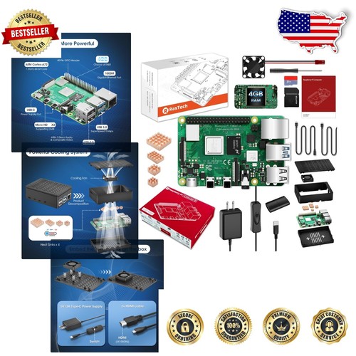 Complete 4GB Raspberry Pi 4 Kit - 32GB Card, Heatsinks & USB-C Power Supply