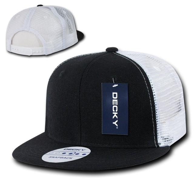 Black White Blank Plain Mesh Flat Bill Snapback Trucker Baseball Ball Cap Hat For Sale Online Ebay