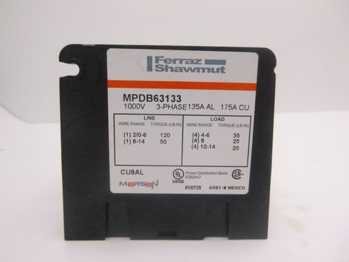Ferraz Shawmut Mersen 3-Pole Distribution Block 63133 1000V 135A - Picture 2 of 3