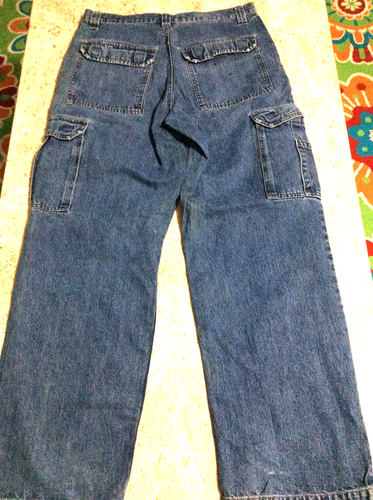 Men's Sz 32/32 Black Riv Wrangler Cargo Jeans Denim Relaxed Fit Wide Leg Pockets - Picture 8 of 9
