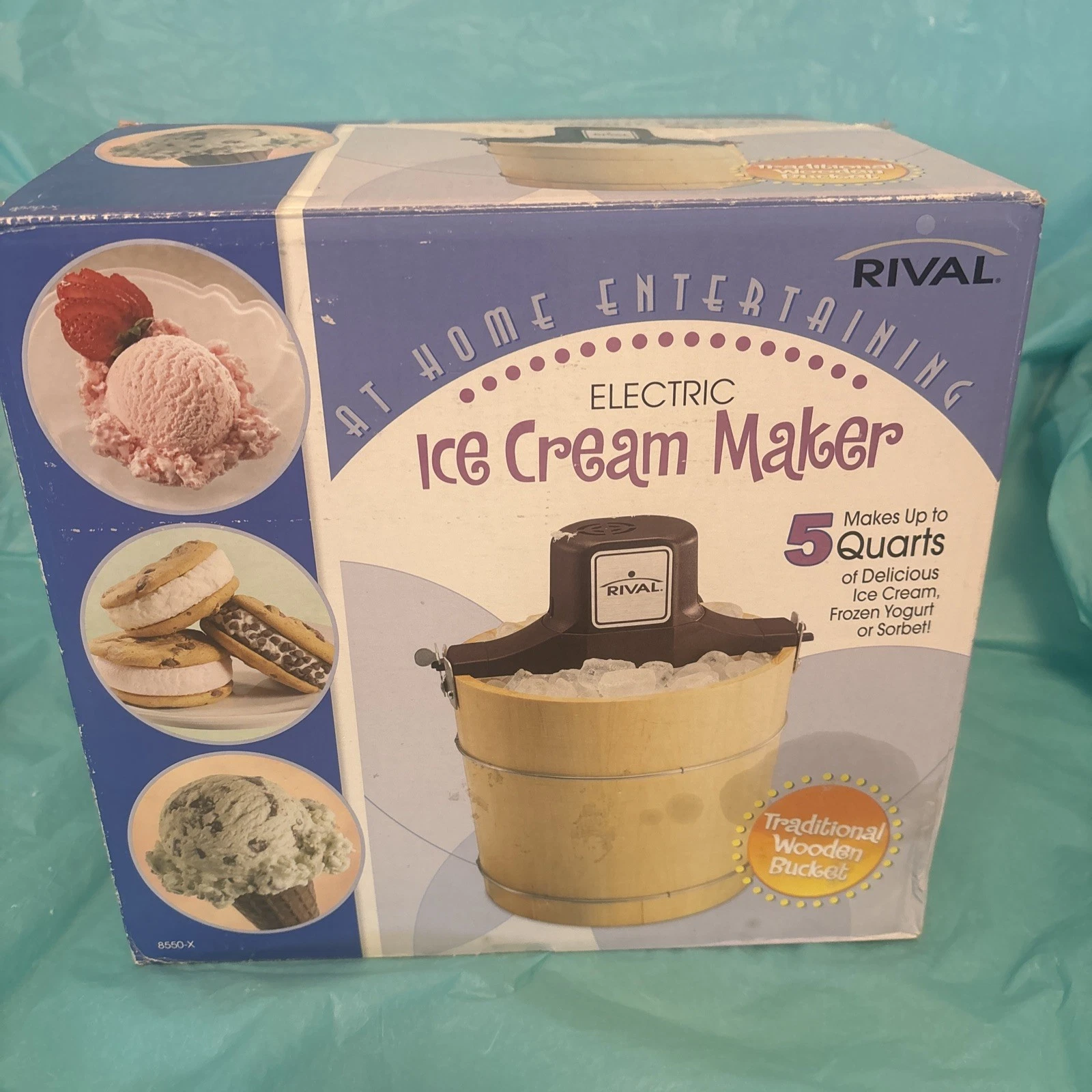 Rival Ice Cream Maker 5 Qt Wood Bucket Model 8550 Complete in Box works!