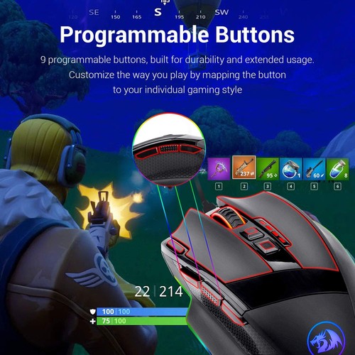 M801 Gaming Mouse, RGB PC Gaming Mouse MMO with 9 Programmable Buttons Macro ... - Picture 5 of 8