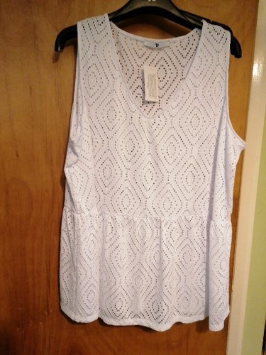 Ladies Plus Size 28 White Broderie Anglaise Sleeveless Tunic Top Bnwt By Very - Picture 2 of 6
