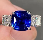 10 Ct Certified Cushion Shape Natural Blue Diamond Ring VVS1 White Gold Finish